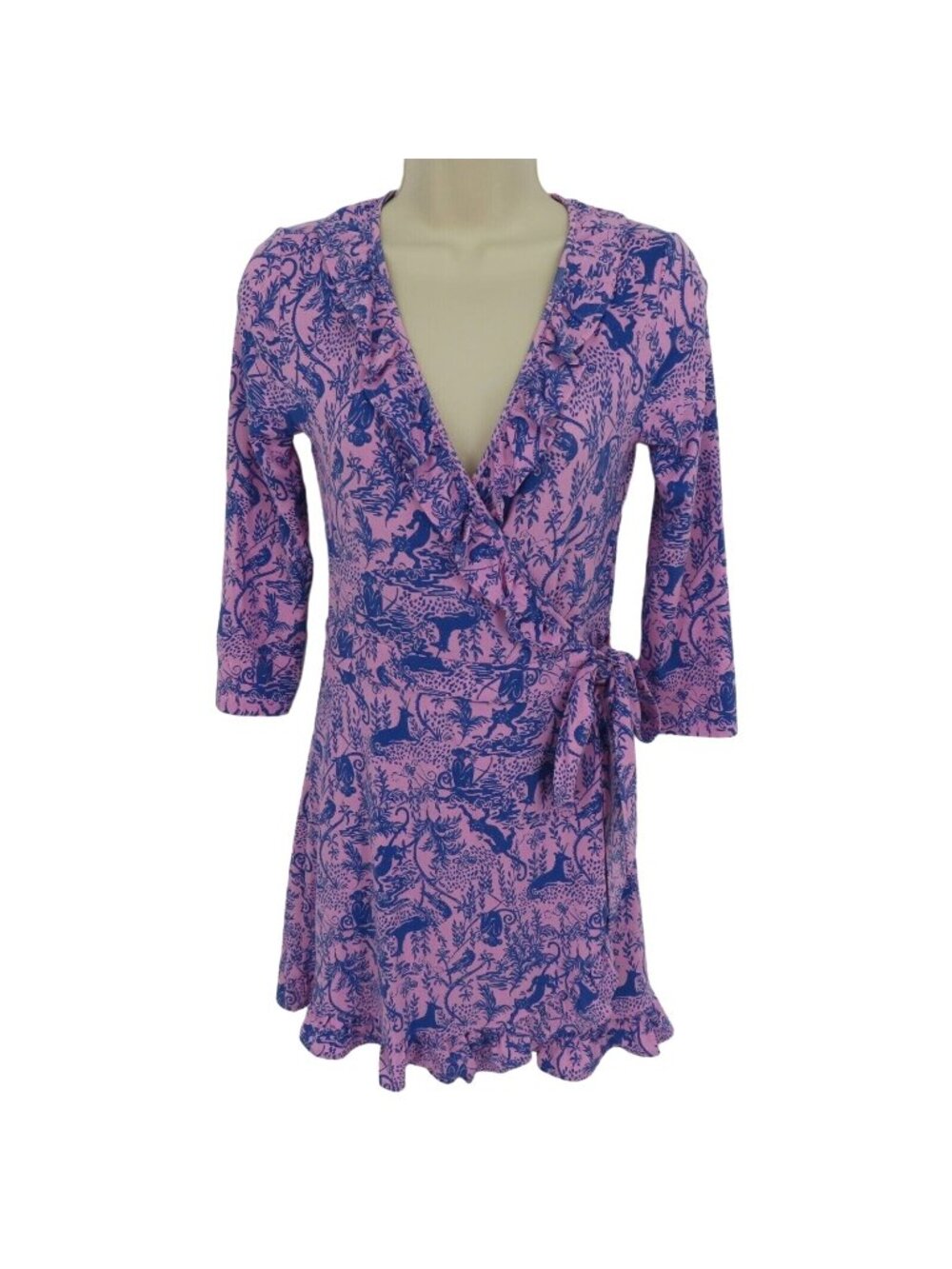 Lilly Pulitzer Women XS JessaLynne Wrap Romper Lilac Freesia Safari 3/4 Sleeve